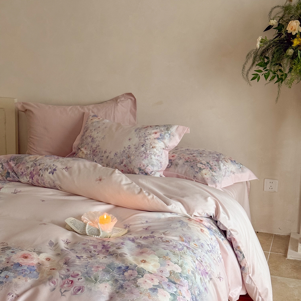 91家纺网 家纺一手货源 找家纺 禾时 2025新款天丝棉磨毛数码印花四件套 梦境-紫