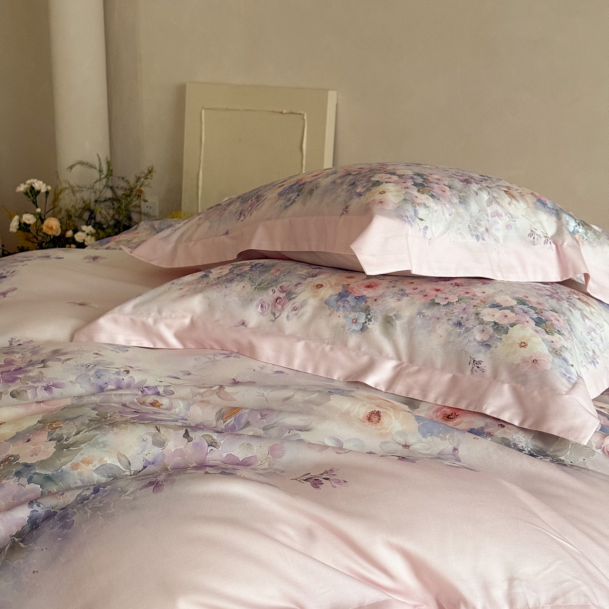 91家纺网 家纺一手货源 找家纺 禾时 2025新款天丝棉磨毛数码印花四件套 梦境-紫