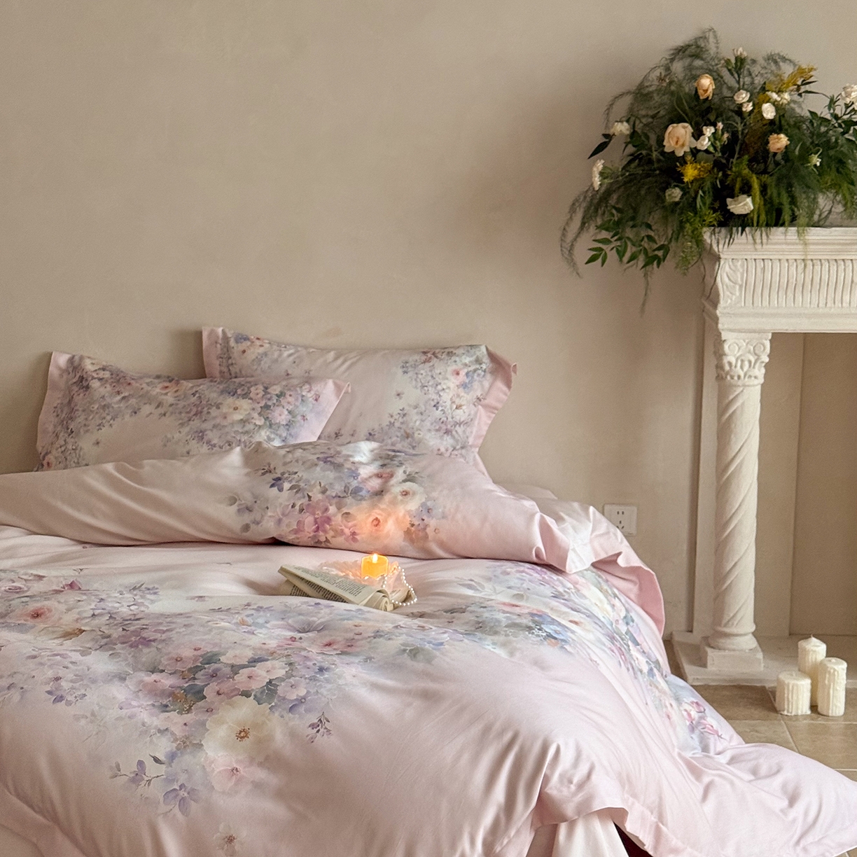 91家纺网 家纺一手货源 找家纺 禾时 2025新款天丝棉磨毛数码印花四件套 梦境-紫