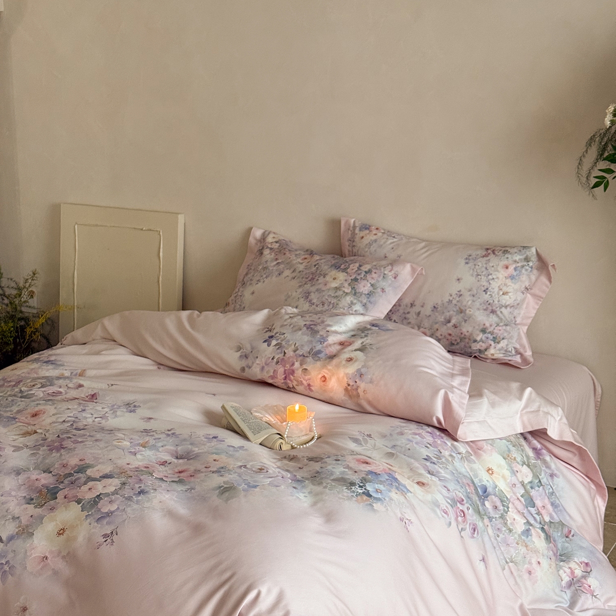 91家纺网 家纺一手货源 找家纺 禾时 2025新款天丝棉磨毛数码印花四件套 梦境-紫