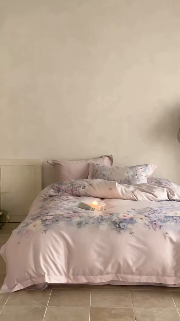 91家纺网 家纺一手货源 找家纺 禾时 2025新款天丝棉磨毛数码印花四件套 梦境-紫