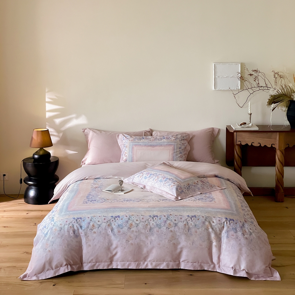 禾时 2025新款天丝棉磨毛数码印花四件套 普罗旺斯-粉