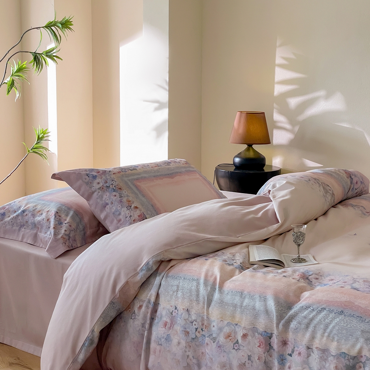 91家纺网 家纺一手货源 找家纺 禾时 2025新款天丝棉磨毛数码印花四件套 普罗旺斯-粉