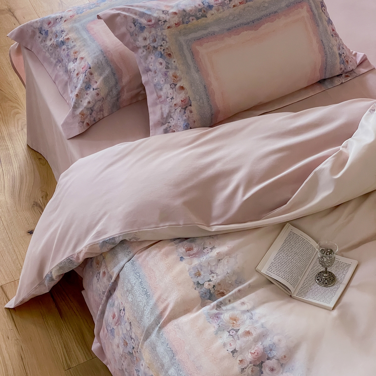 91家纺网 家纺一手货源 找家纺 禾时 2025新款天丝棉磨毛数码印花四件套 普罗旺斯-粉