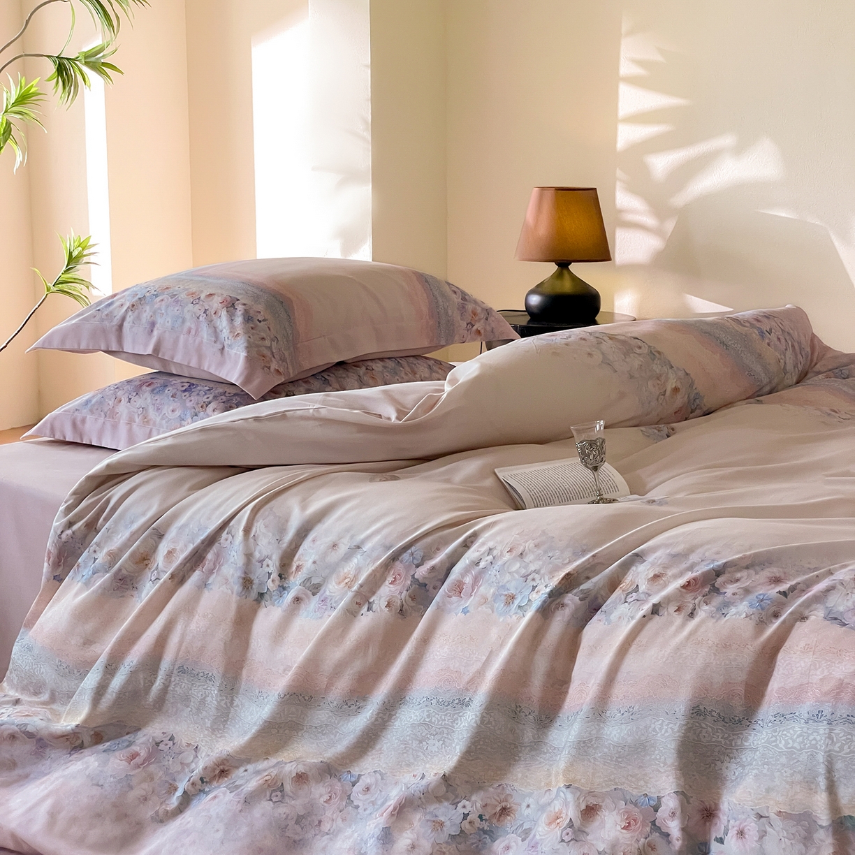 91家纺网 家纺一手货源 找家纺 禾时 2025新款天丝棉磨毛数码印花四件套 普罗旺斯-粉