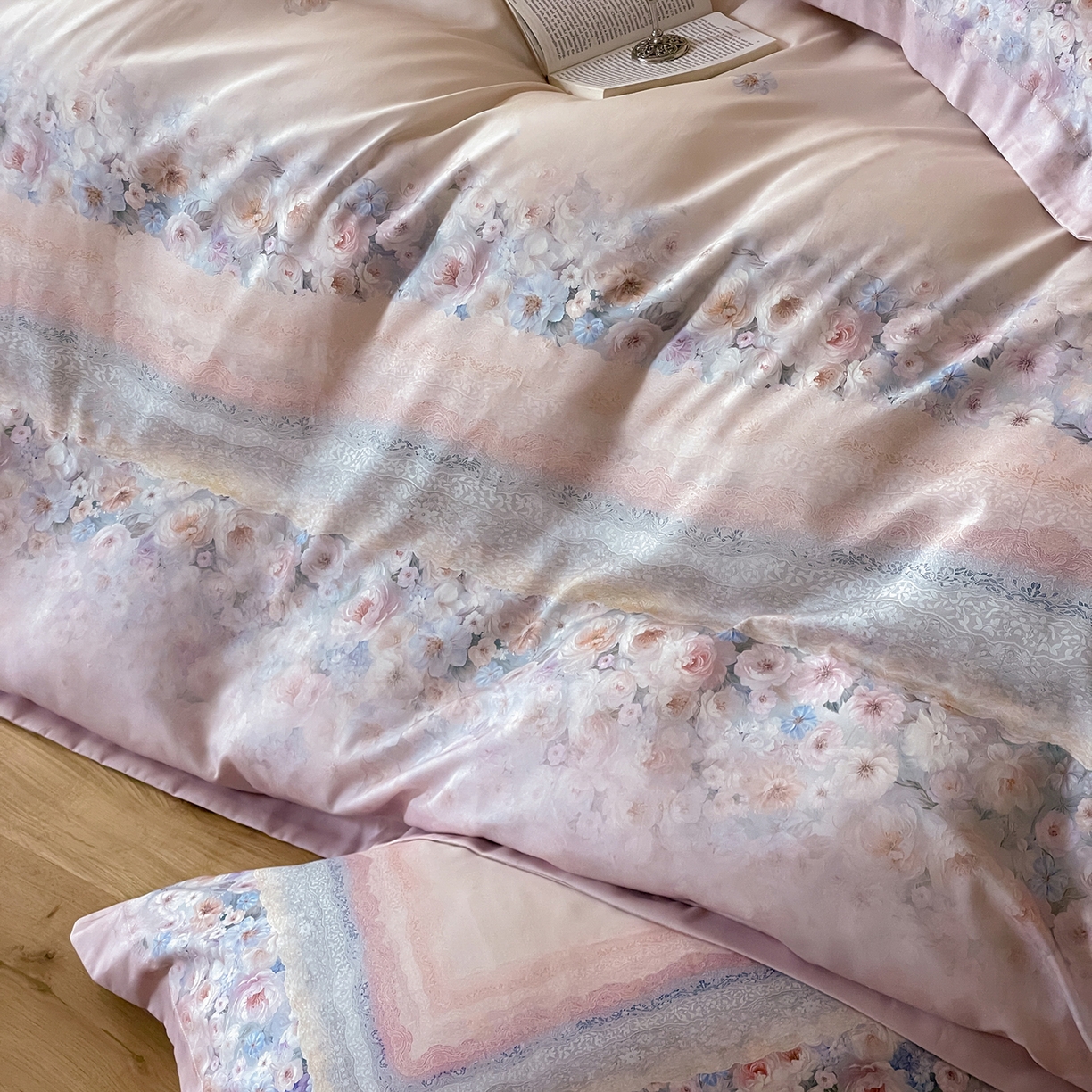 91家纺网 家纺一手货源 找家纺 禾时 2025新款天丝棉磨毛数码印花四件套 普罗旺斯-粉