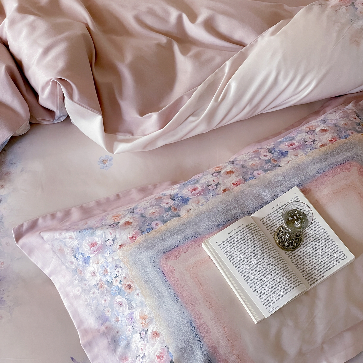 91家纺网 家纺一手货源 找家纺 禾时 2025新款天丝棉磨毛数码印花四件套 普罗旺斯-粉