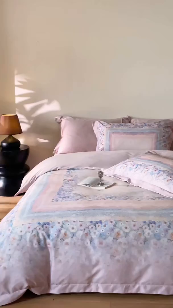 91家纺网 家纺一手货源 找家纺 禾时 2025新款天丝棉磨毛数码印花四件套 普罗旺斯-粉