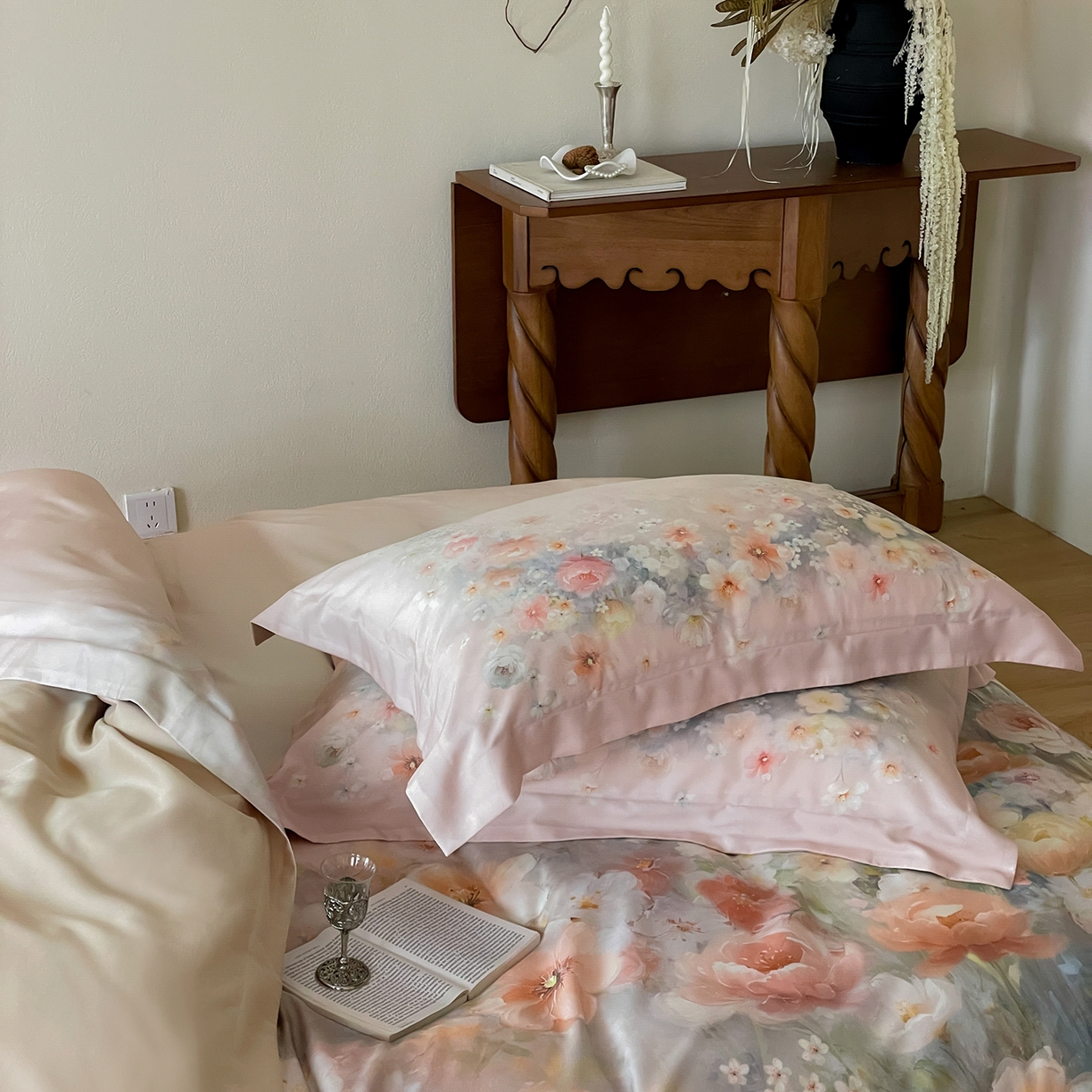 91家纺网 家纺一手货源 找家纺 禾时 2025新款天丝棉磨毛数码印花四件套 清浅-粉