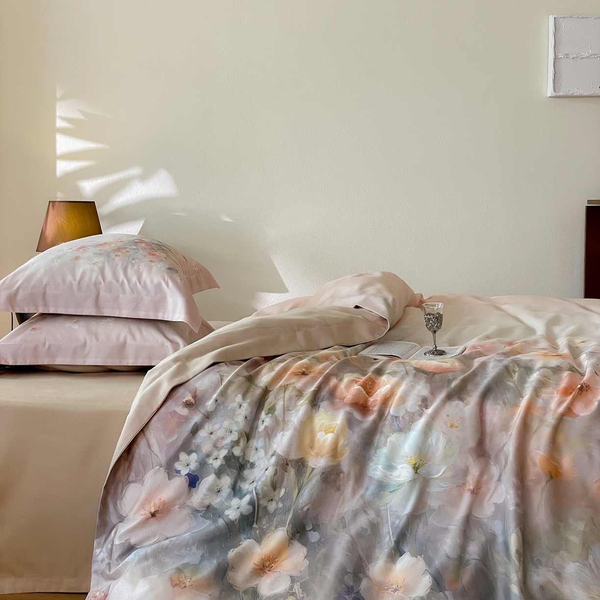 91家纺网 家纺一手货源 找家纺 禾时 2025新款天丝棉磨毛数码印花四件套 清浅-粉