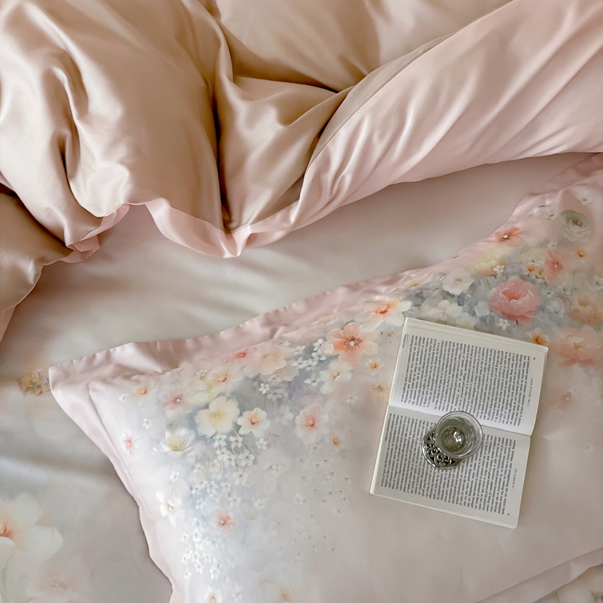 91家纺网 家纺一手货源 找家纺 禾时 2025新款天丝棉磨毛数码印花四件套 清浅-粉