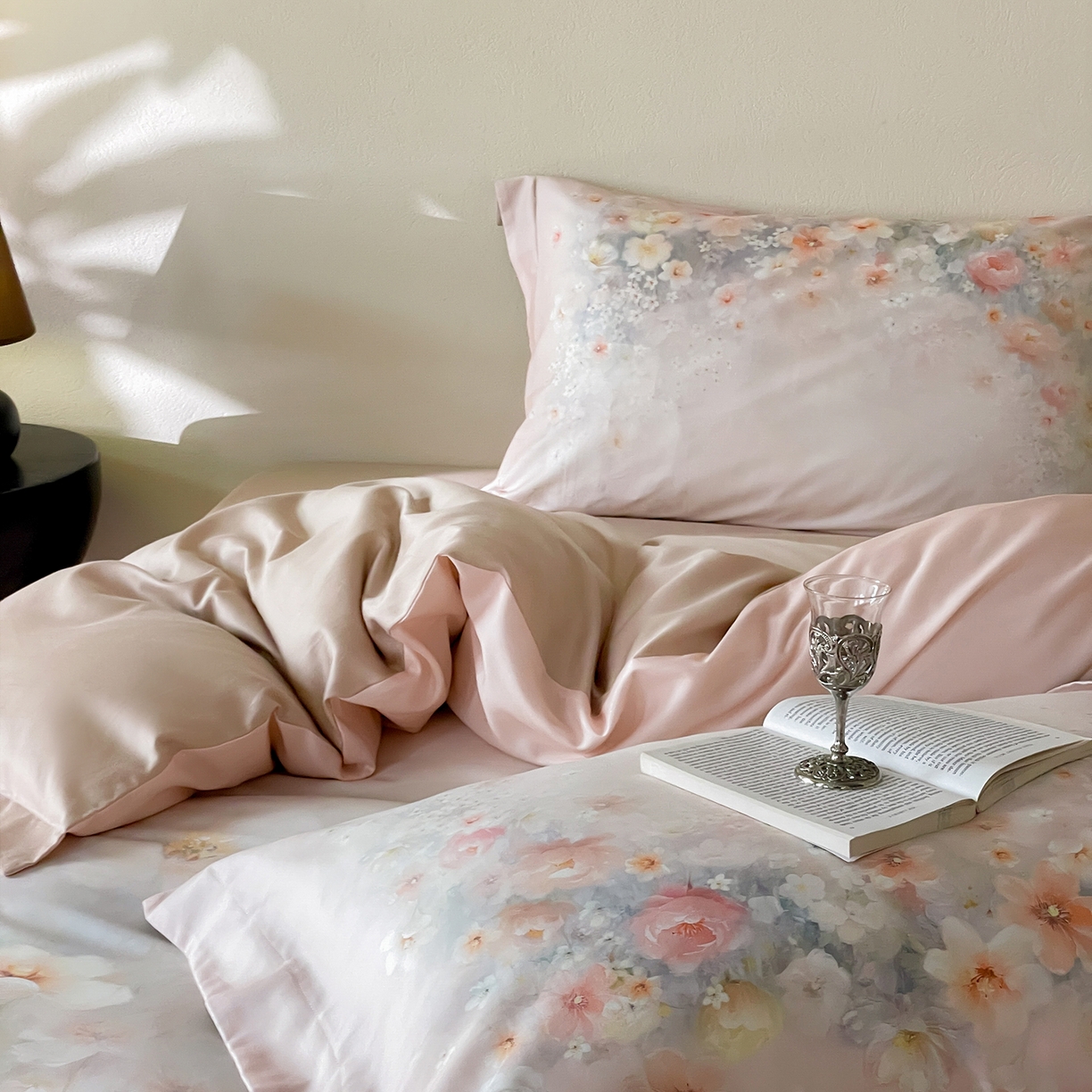 91家纺网 家纺一手货源 找家纺 禾时 2025新款天丝棉磨毛数码印花四件套 清浅-粉