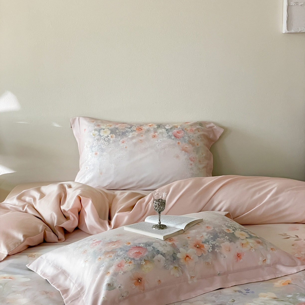 91家纺网 家纺一手货源 找家纺 禾时 2025新款天丝棉磨毛数码印花四件套 清浅-粉