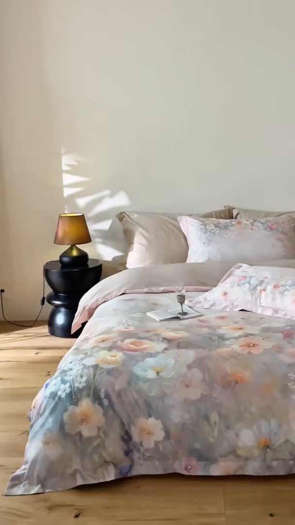 91家纺网 家纺一手货源 找家纺 禾时 2025新款天丝棉磨毛数码印花四件套 清浅-粉