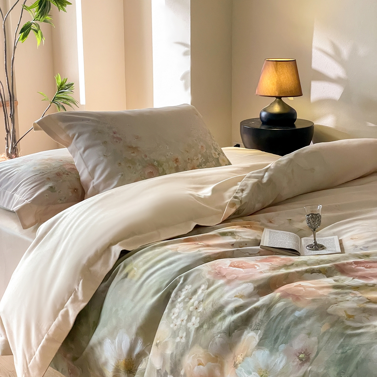 91家纺网 家纺一手货源 找家纺 禾时 2025新款天丝棉磨毛数码印花四件套 清浅-黄