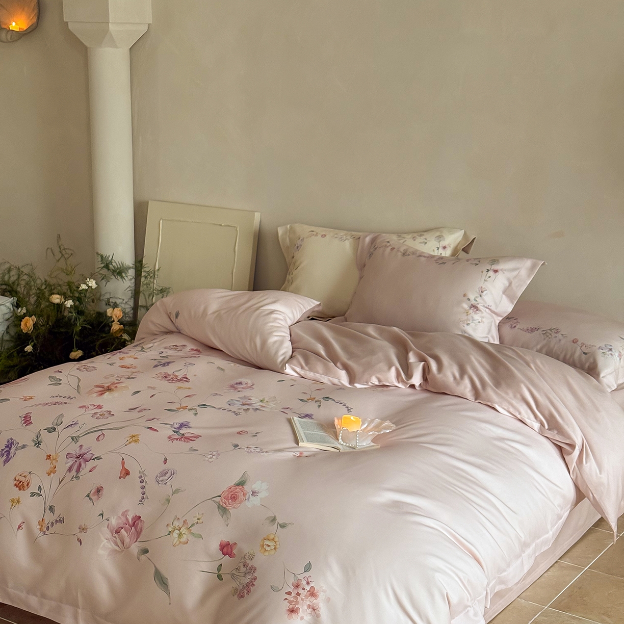 91家纺网 家纺一手货源 找家纺 禾时 2025新款天丝棉磨毛数码印花四件套 拾光里-粉