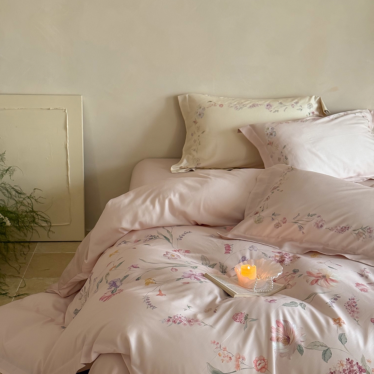 91家纺网 家纺一手货源 找家纺 禾时 2025新款天丝棉磨毛数码印花四件套 拾光里-粉