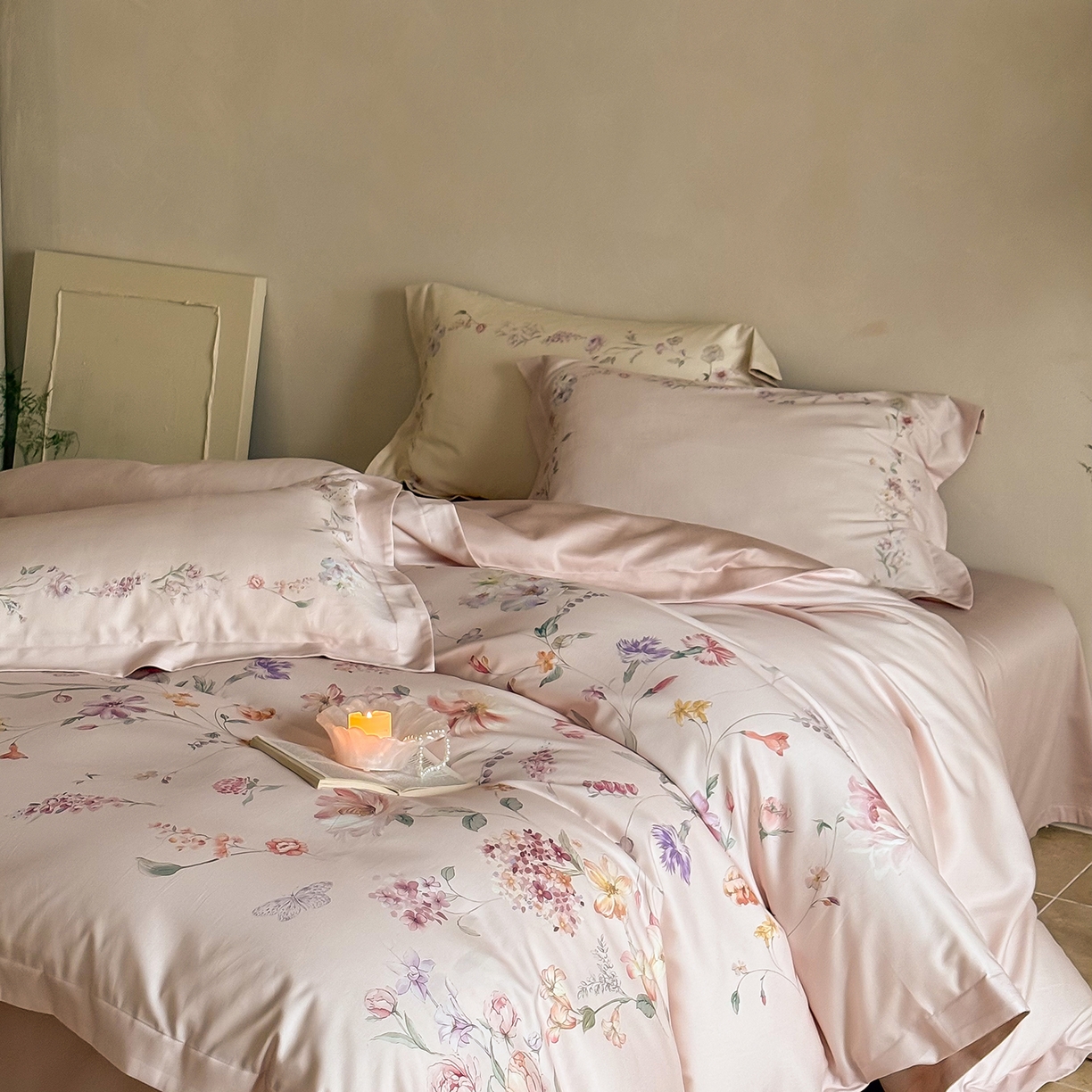 91家纺网 家纺一手货源 找家纺 禾时 2025新款天丝棉磨毛数码印花四件套 拾光里-粉