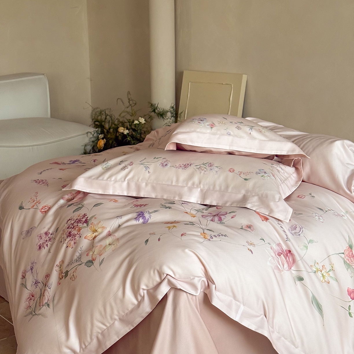 91家纺网 家纺一手货源 找家纺 禾时 2025新款天丝棉磨毛数码印花四件套 拾光里-粉