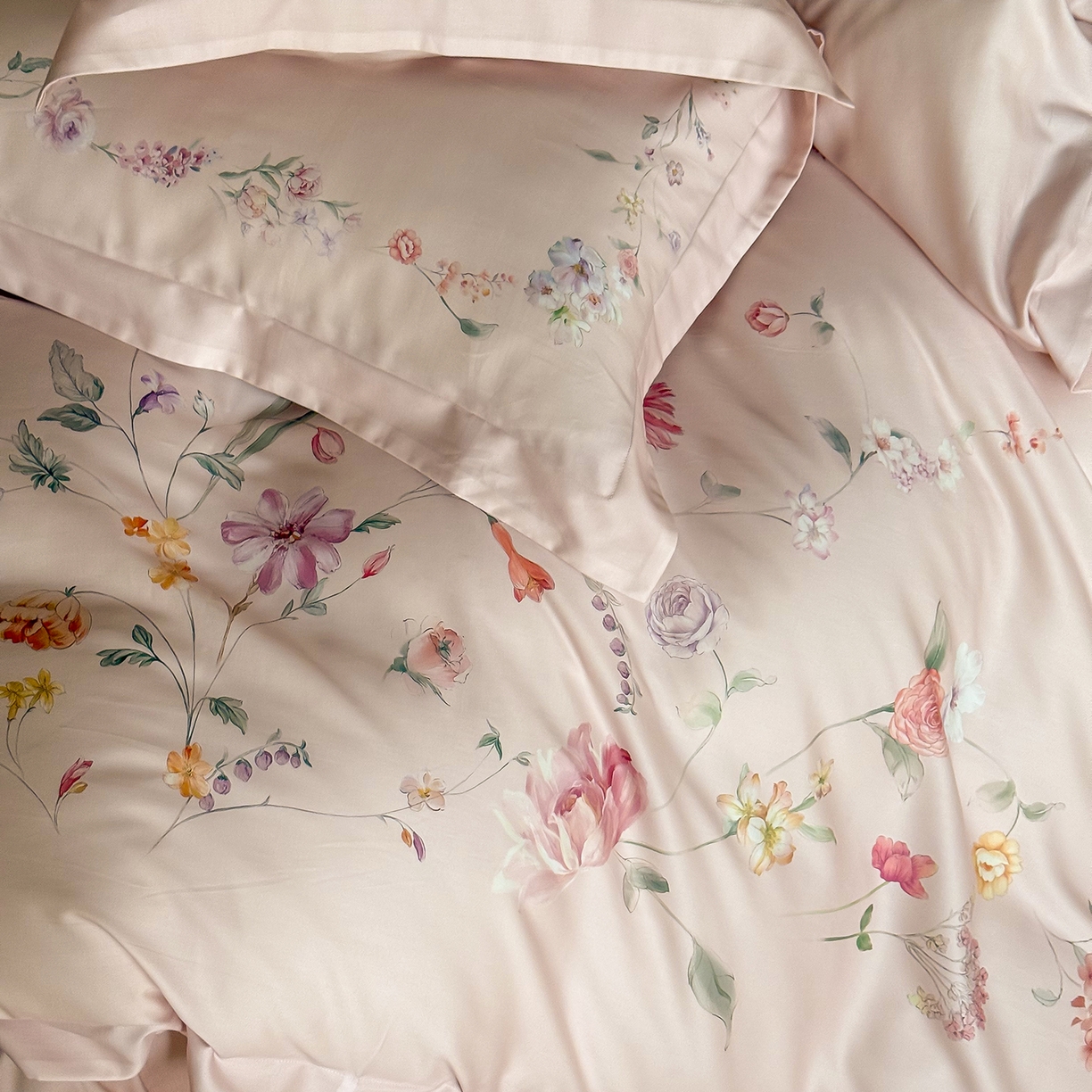 91家纺网 家纺一手货源 找家纺 禾时 2025新款天丝棉磨毛数码印花四件套 拾光里-粉