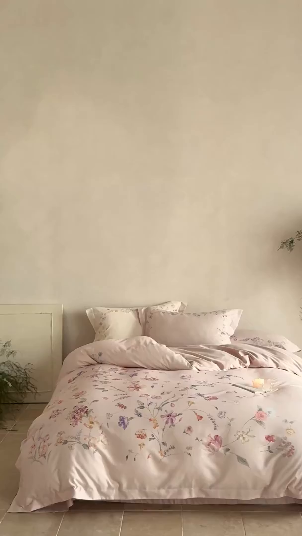 91家纺网 家纺一手货源 找家纺 禾时 2025新款天丝棉磨毛数码印花四件套 拾光里-粉