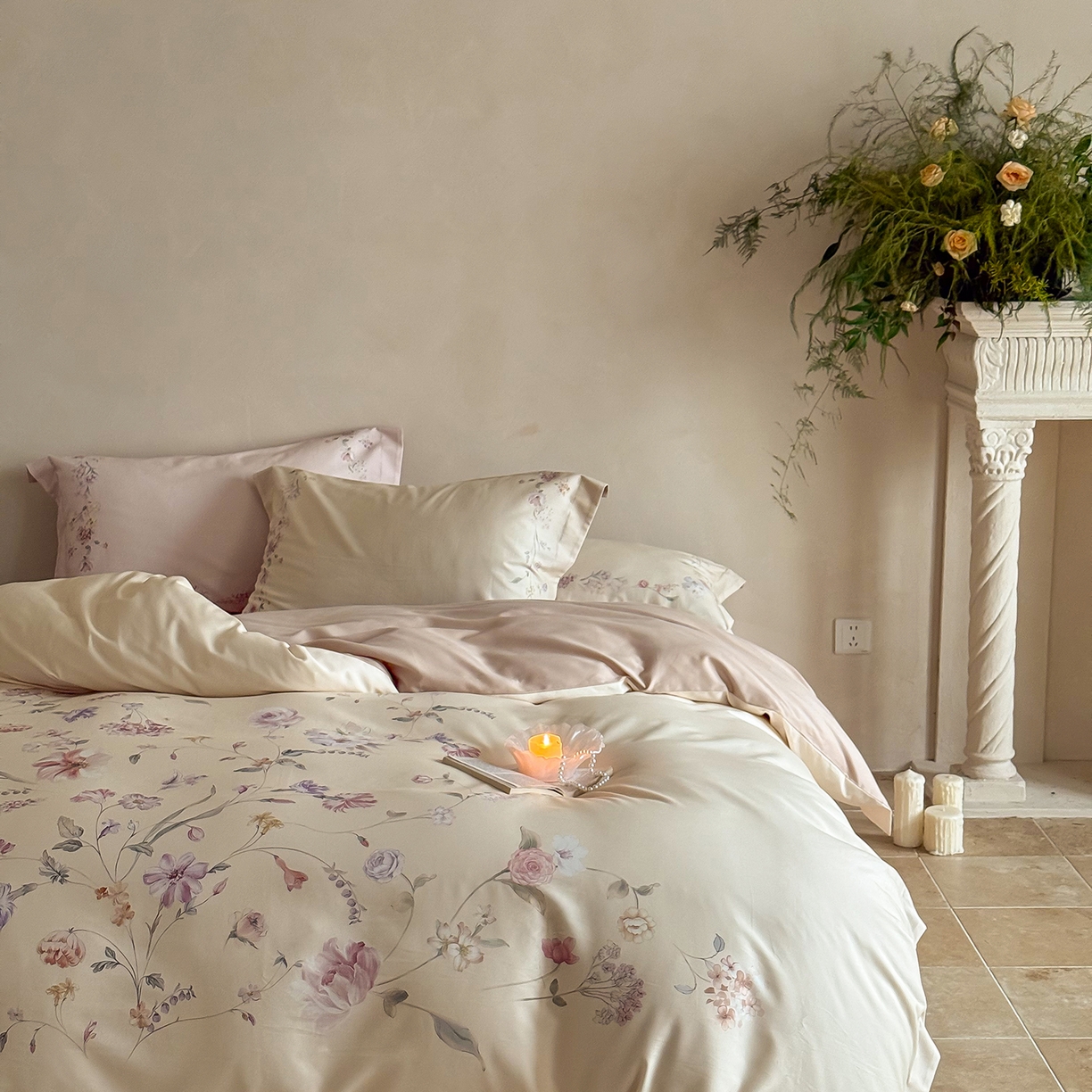 91家纺网 家纺一手货源 找家纺 禾时 2025新款天丝棉磨毛数码印花四件套 拾光里-黄