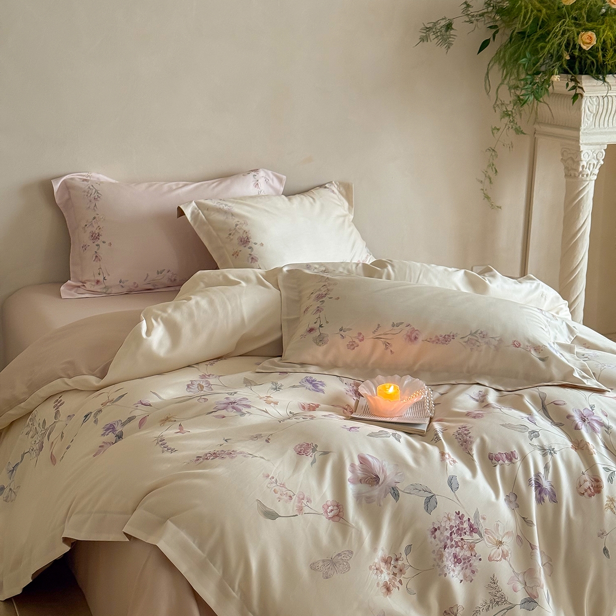 91家纺网 家纺一手货源 找家纺 禾时 2025新款天丝棉磨毛数码印花四件套 拾光里-黄