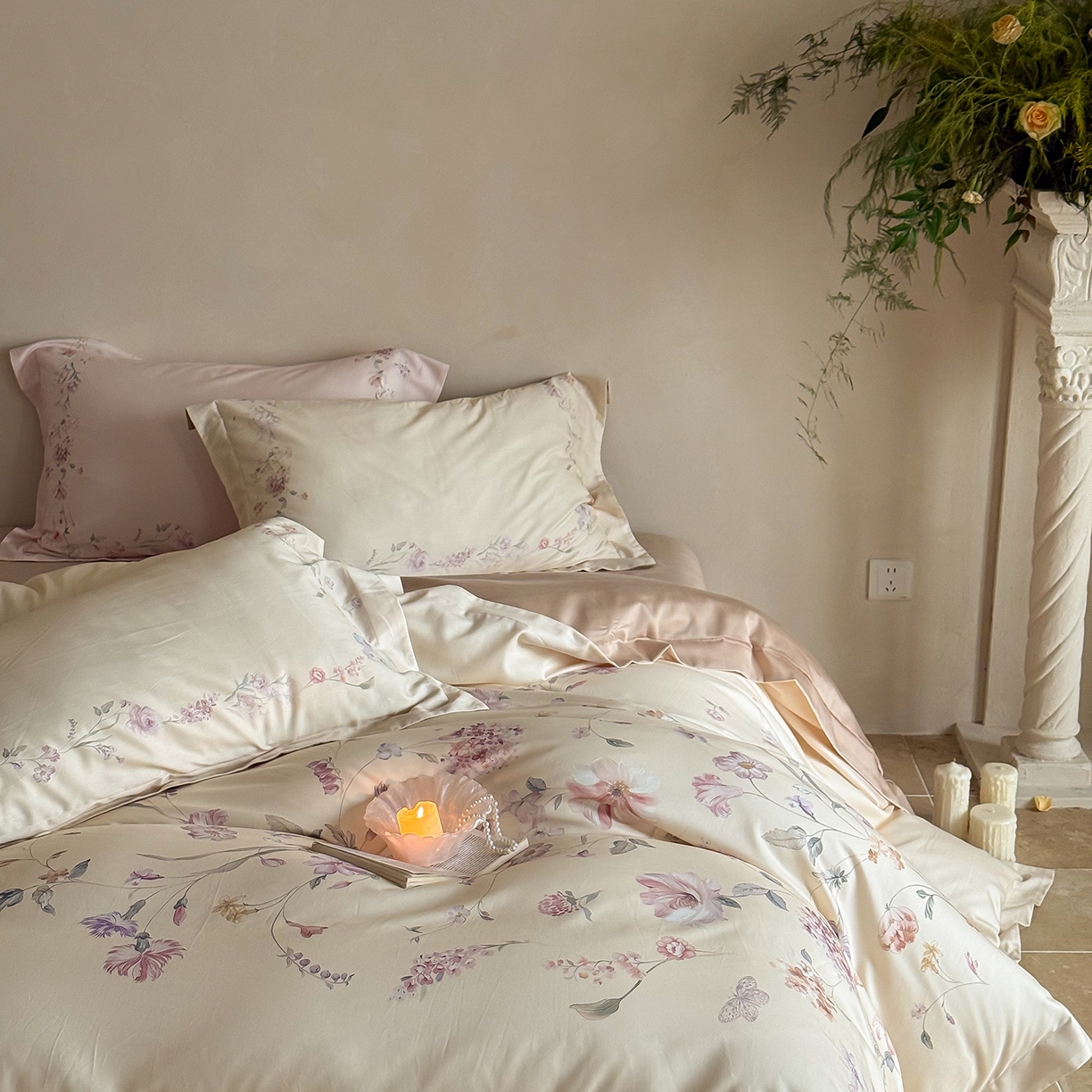 91家纺网 家纺一手货源 找家纺 禾时 2025新款天丝棉磨毛数码印花四件套 拾光里-黄