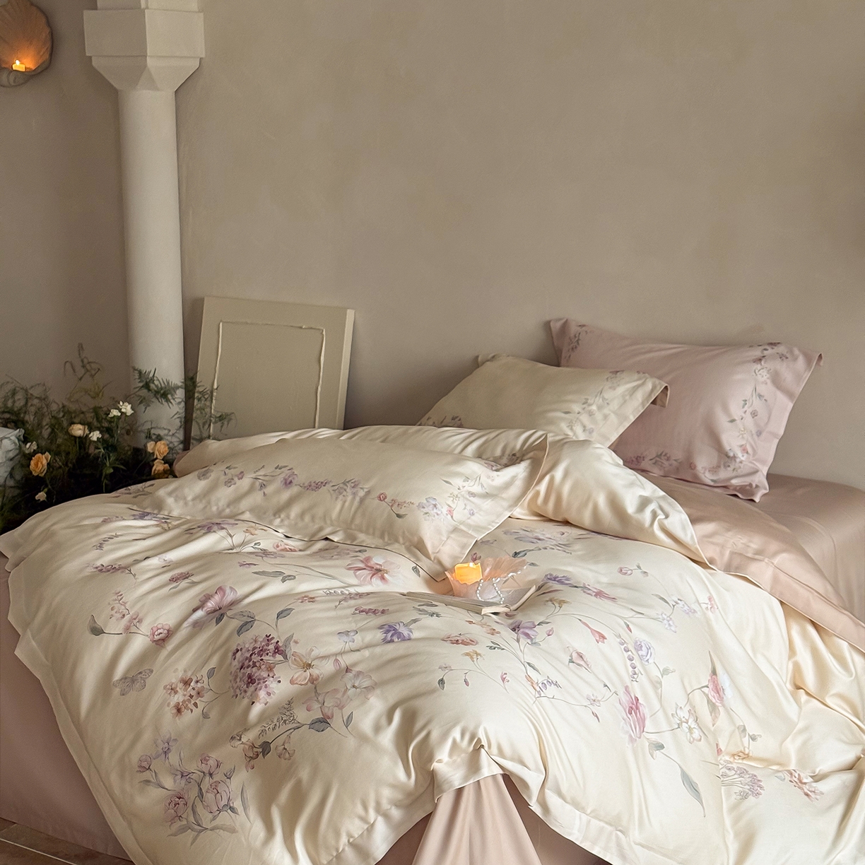 91家纺网 家纺一手货源 找家纺 禾时 2025新款天丝棉磨毛数码印花四件套 拾光里-黄