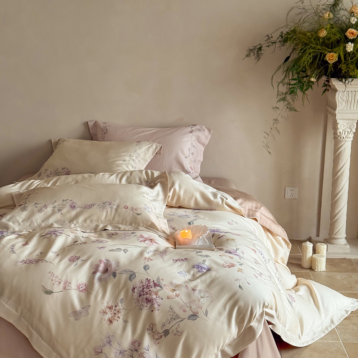 91家纺网 家纺一手货源 找家纺 禾时 2025新款天丝棉磨毛数码印花四件套 拾光里-黄