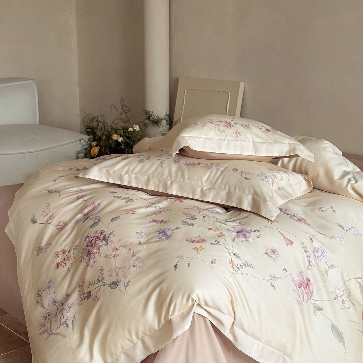 91家纺网 家纺一手货源 找家纺 禾时 2025新款天丝棉磨毛数码印花四件套 拾光里-黄