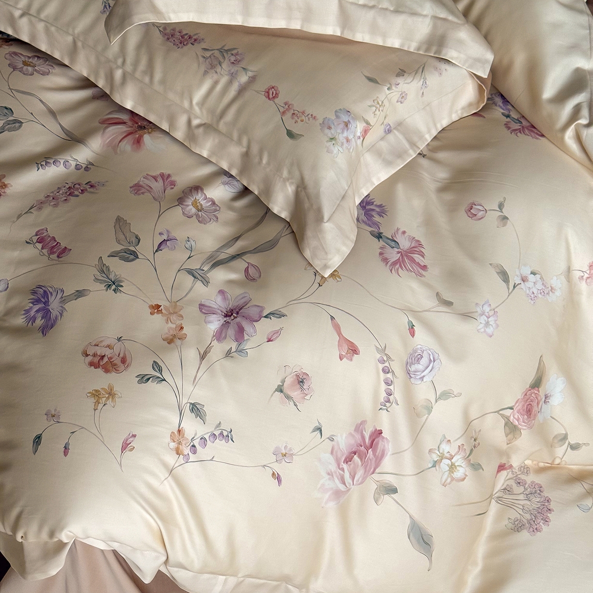 91家纺网 家纺一手货源 找家纺 禾时 2025新款天丝棉磨毛数码印花四件套 拾光里-黄