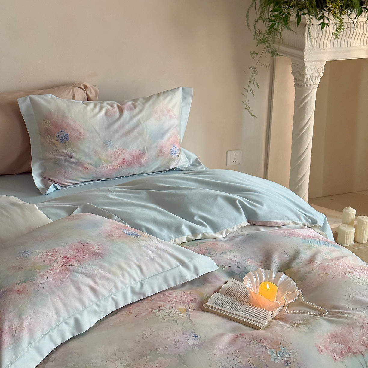 91家纺网 家纺一手货源 找家纺 禾时 2025新款天丝棉磨毛数码印花四件套 桃喜-粉