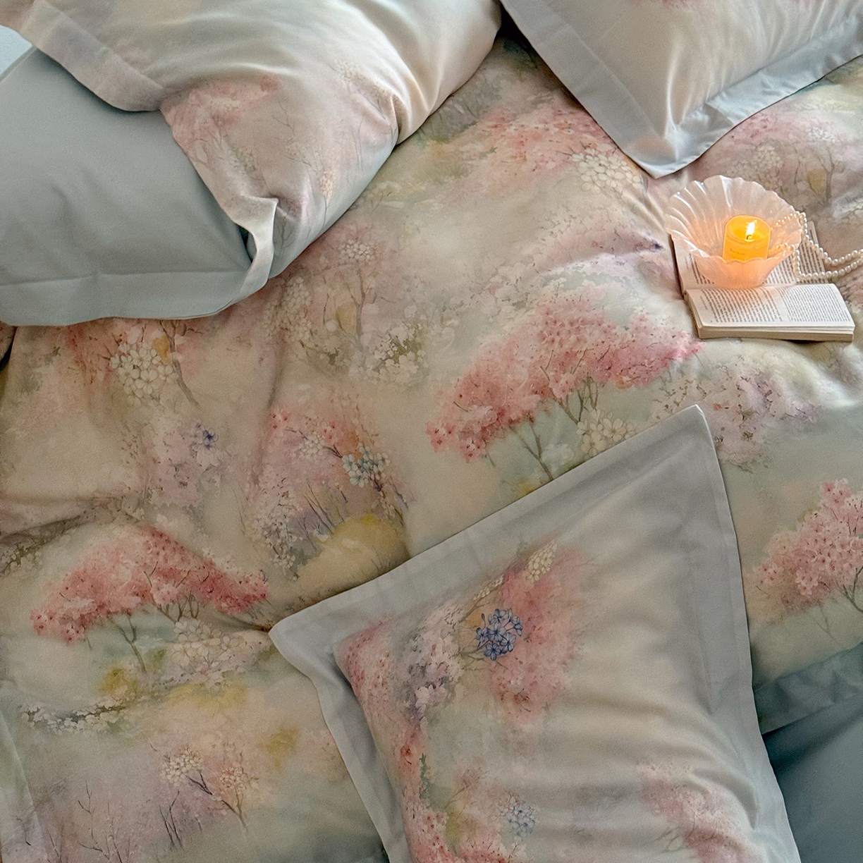 91家纺网 家纺一手货源 找家纺 禾时 2025新款天丝棉磨毛数码印花四件套 桃喜-粉