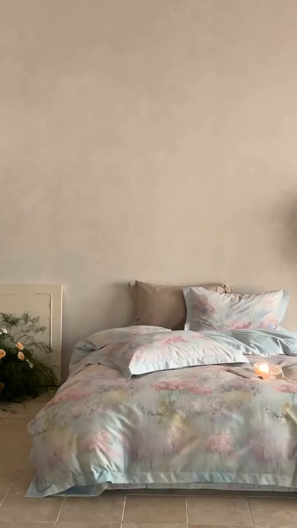 91家纺网 家纺一手货源 找家纺 禾时 2025新款天丝棉磨毛数码印花四件套 桃喜-粉