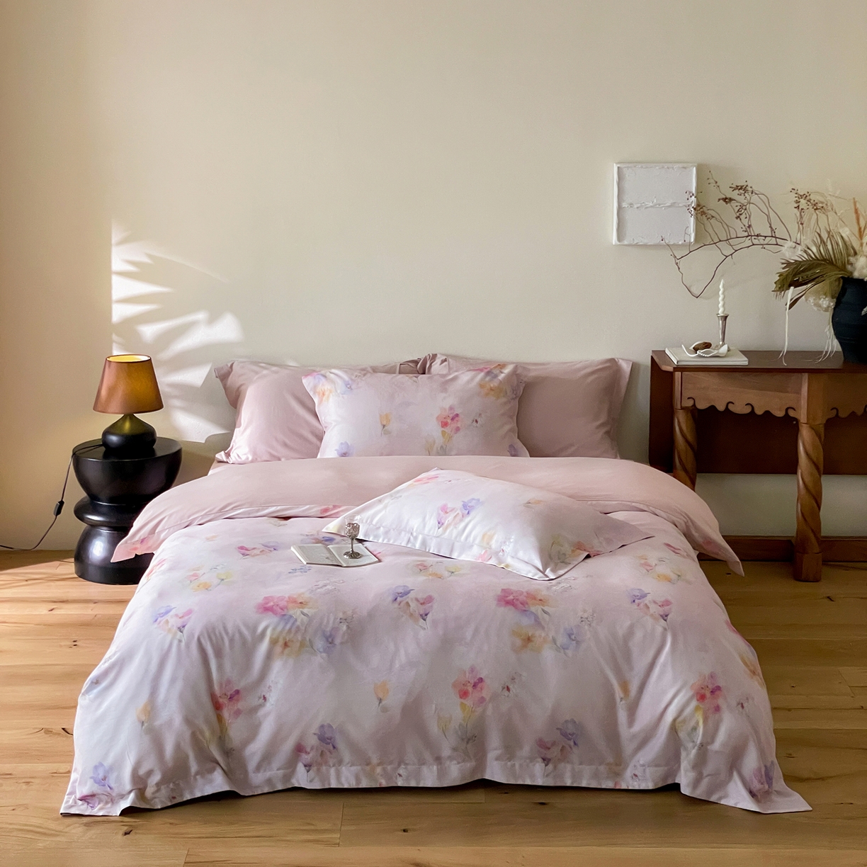 禾时 2025新款天丝棉磨毛数码印花四件套 午逅-粉