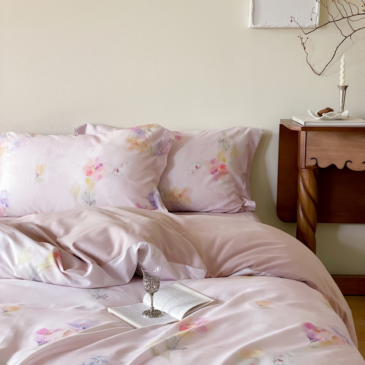 91家纺网 家纺一手货源 找家纺 禾时 2025新款天丝棉磨毛数码印花四件套 午逅-粉