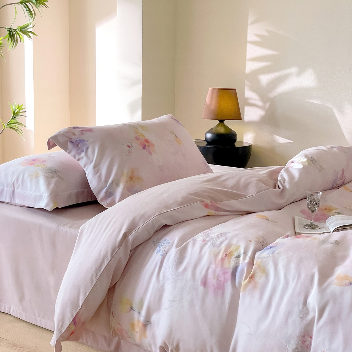 91家纺网 家纺一手货源 找家纺 禾时 2025新款天丝棉磨毛数码印花四件套 午逅-粉