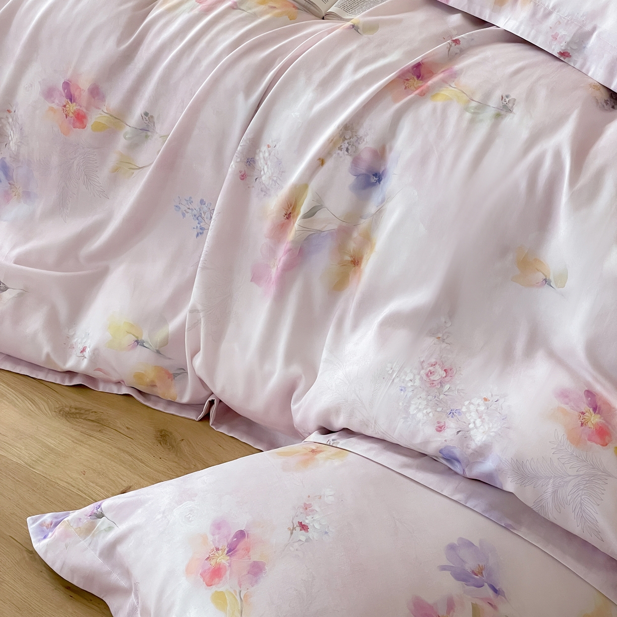 91家纺网 家纺一手货源 找家纺 禾时 2025新款天丝棉磨毛数码印花四件套 午逅-粉