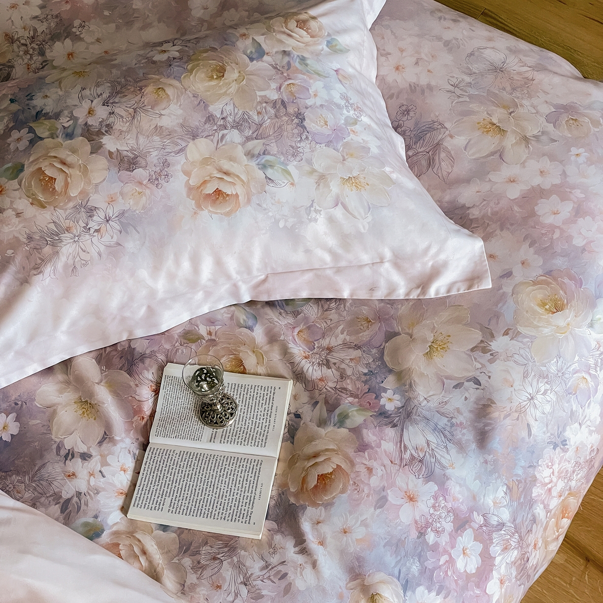 91家纺网 家纺一手货源 找家纺 禾时 2025新款天丝棉磨毛数码印花四件套 雾熙-粉