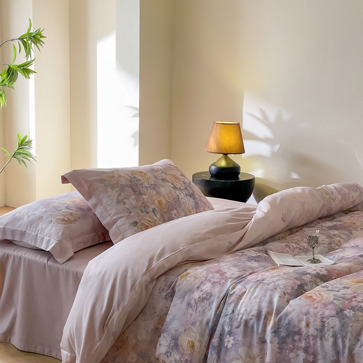 91家纺网 家纺一手货源 找家纺 禾时 2025新款天丝棉磨毛数码印花四件套 雾熙-粉