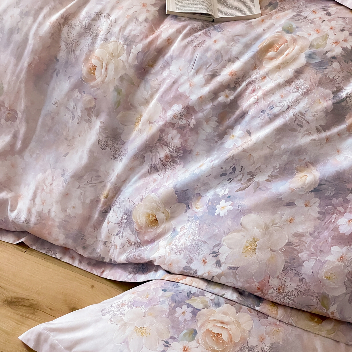 91家纺网 家纺一手货源 找家纺 禾时 2025新款天丝棉磨毛数码印花四件套 雾熙-粉