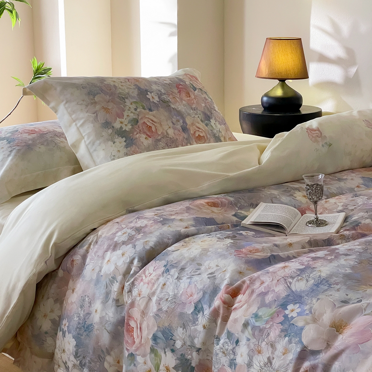 91家纺网 家纺一手货源 找家纺 禾时 2025新款天丝棉磨毛数码印花四件套 雾熙-蓝