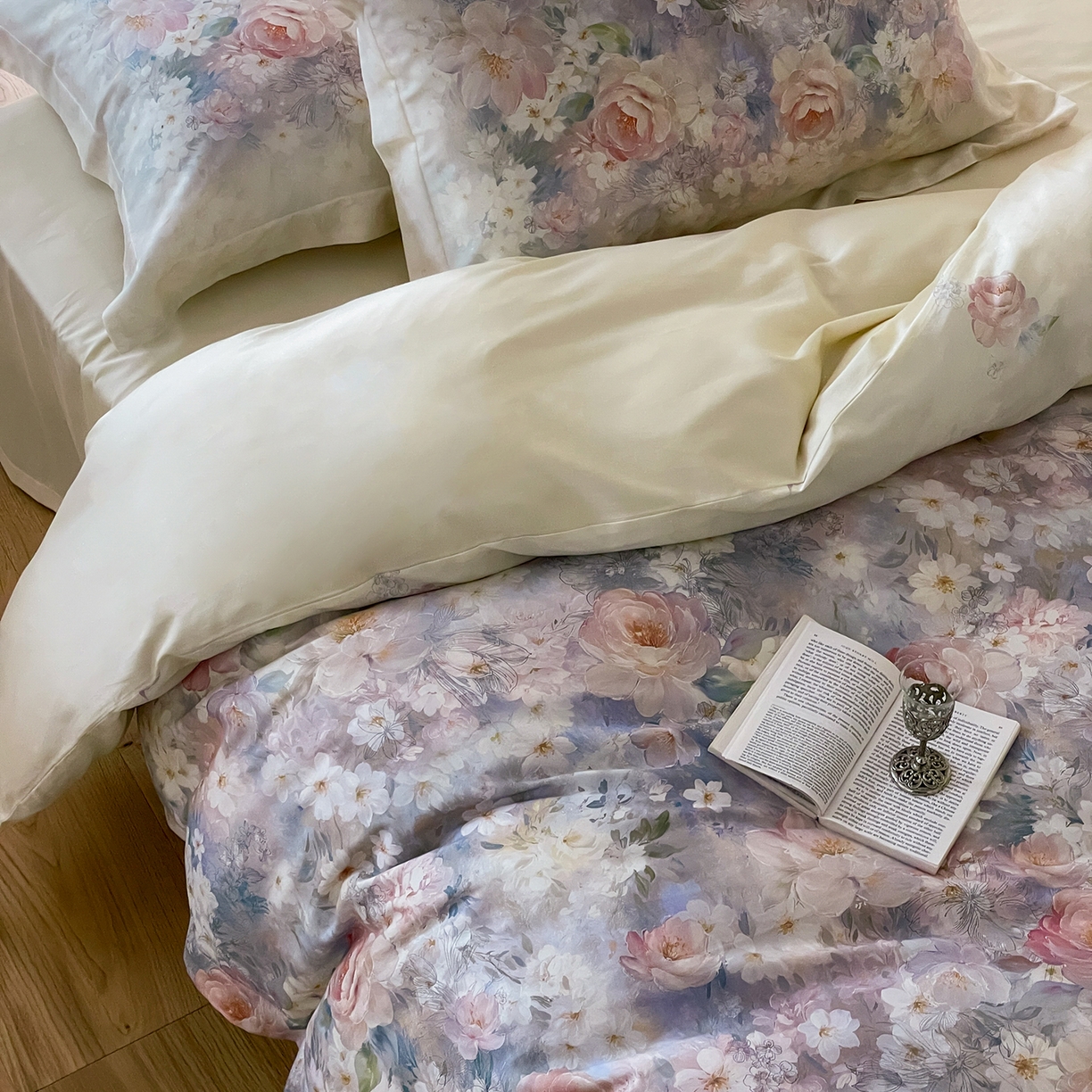 91家纺网 家纺一手货源 找家纺 禾时 2025新款天丝棉磨毛数码印花四件套 雾熙-蓝