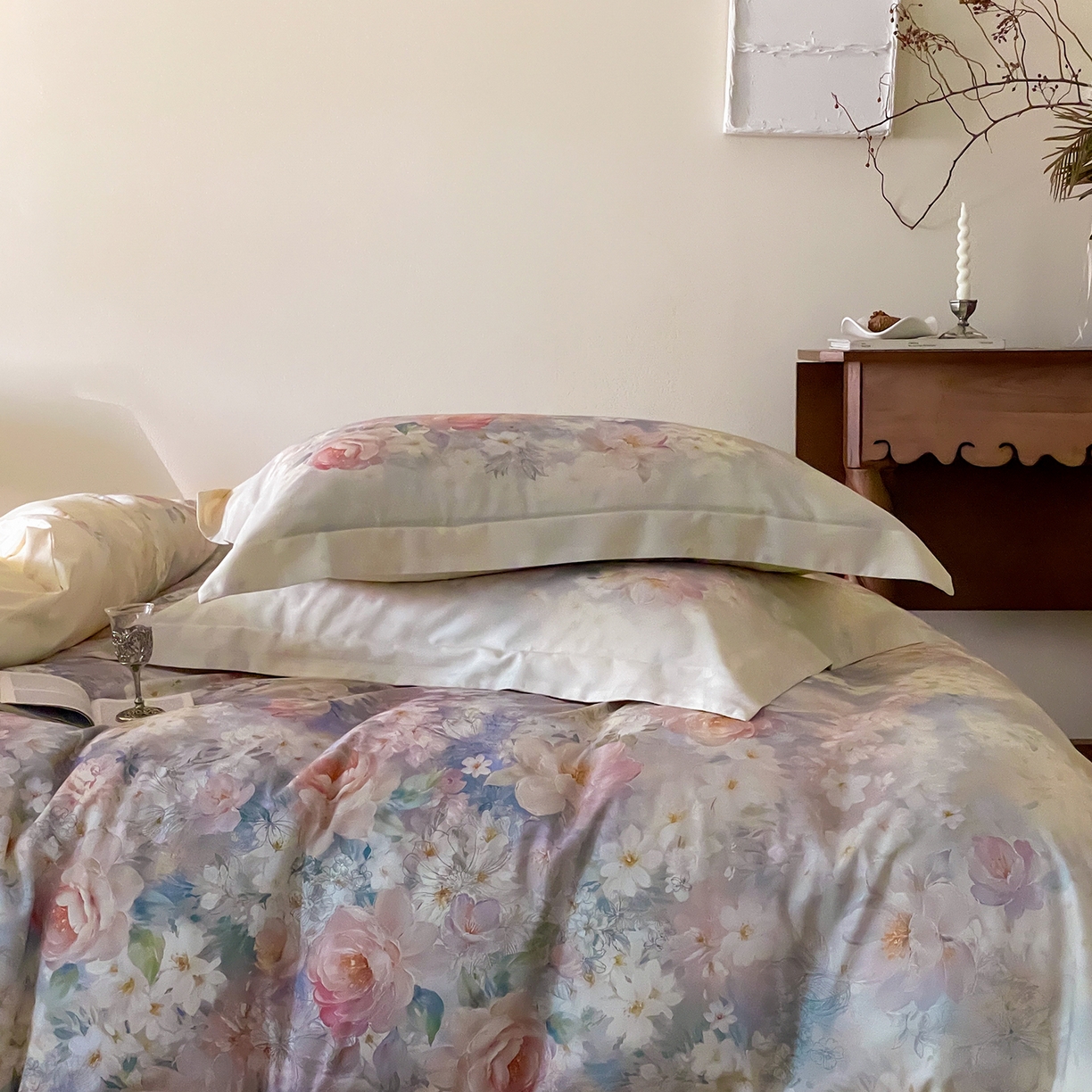 91家纺网 家纺一手货源 找家纺 禾时 2025新款天丝棉磨毛数码印花四件套 雾熙-蓝