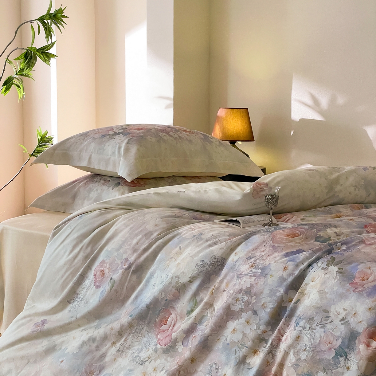 91家纺网 家纺一手货源 找家纺 禾时 2025新款天丝棉磨毛数码印花四件套 雾熙-蓝