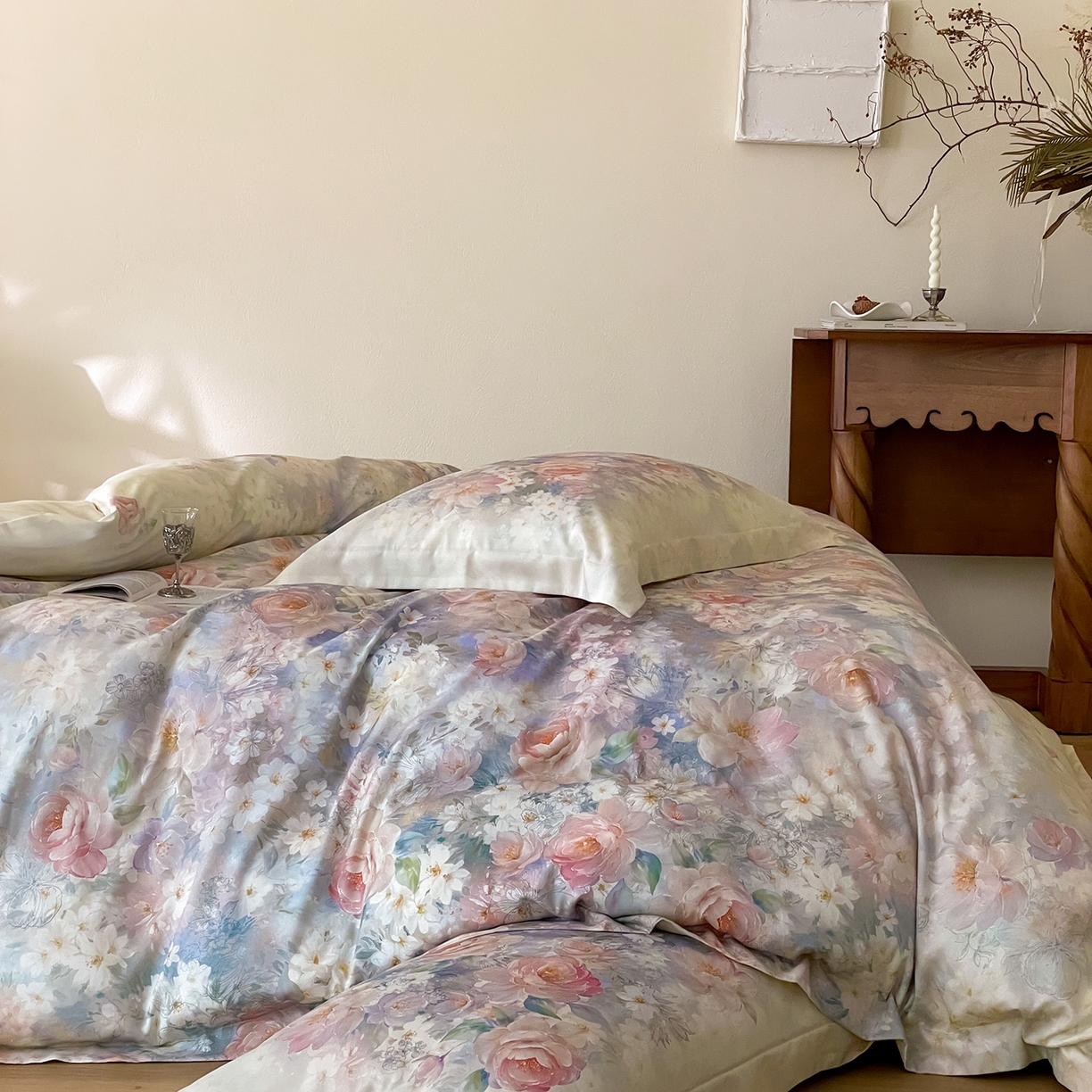 91家纺网 家纺一手货源 找家纺 禾时 2025新款天丝棉磨毛数码印花四件套 雾熙-蓝