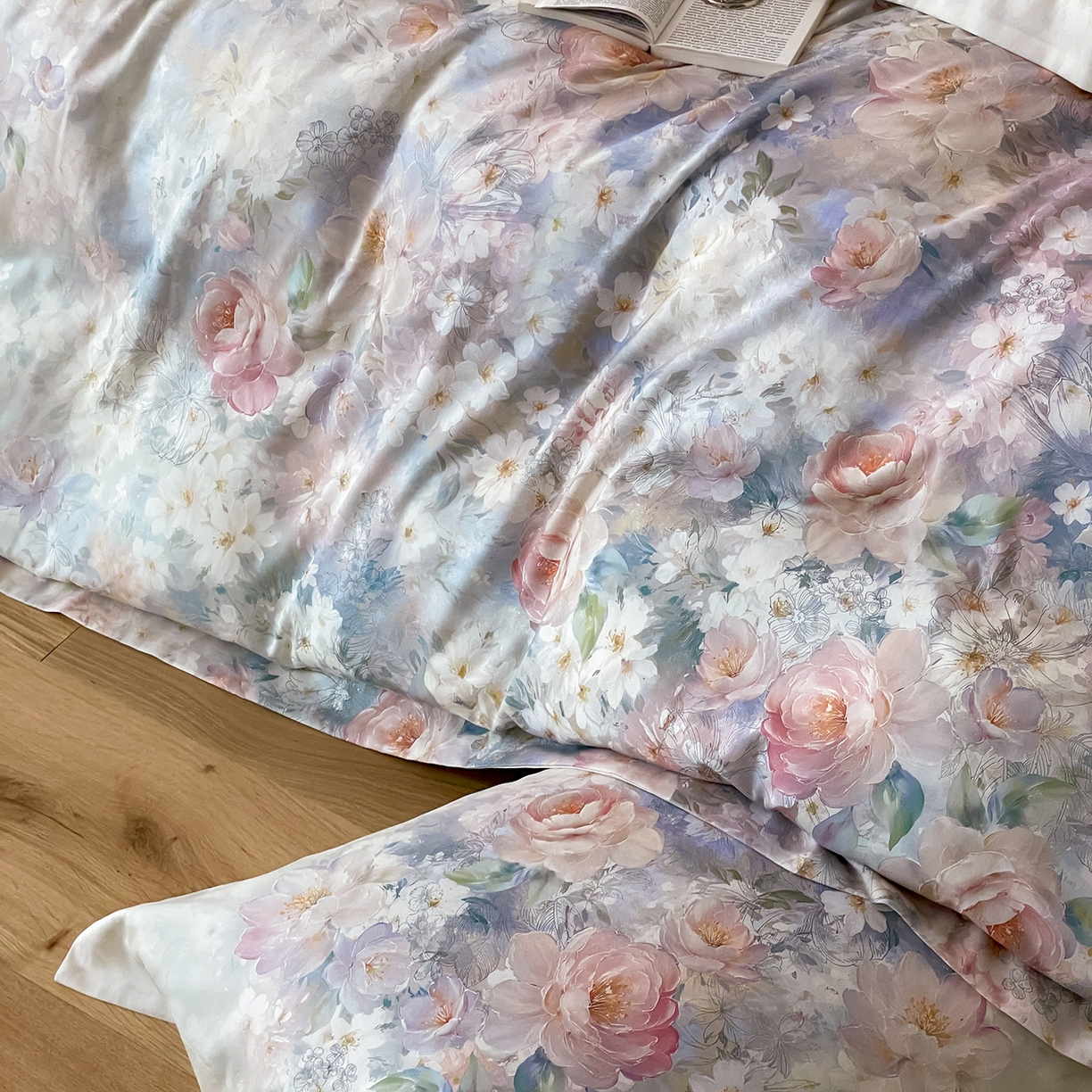 91家纺网 家纺一手货源 找家纺 禾时 2025新款天丝棉磨毛数码印花四件套 雾熙-蓝