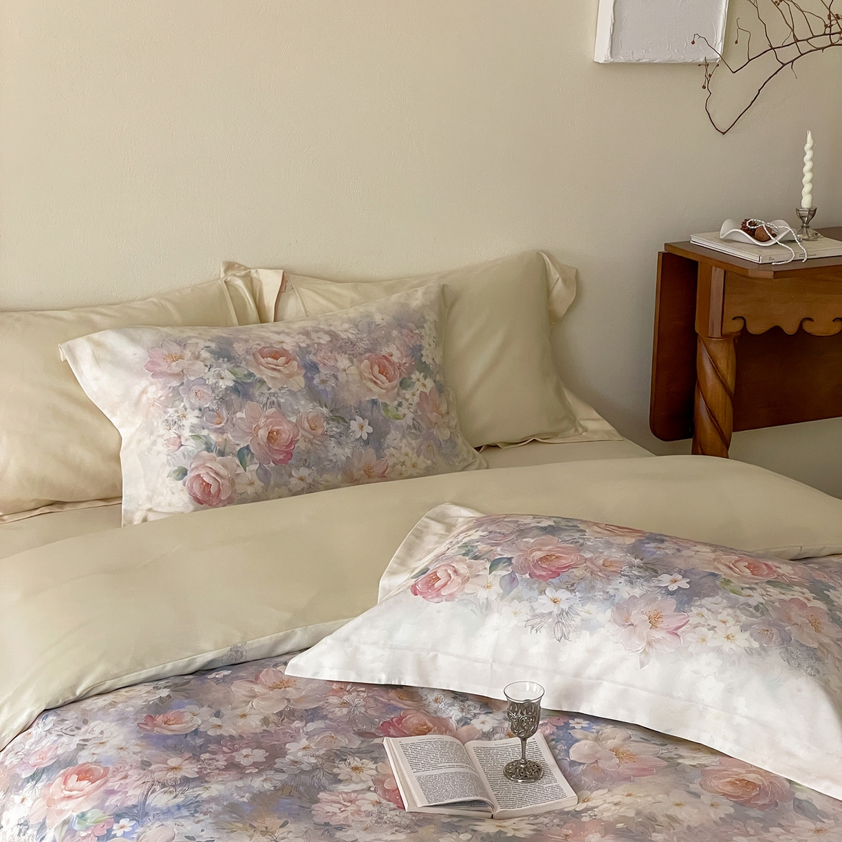 91家纺网 家纺一手货源 找家纺 禾时 2025新款天丝棉磨毛数码印花四件套 雾熙-蓝