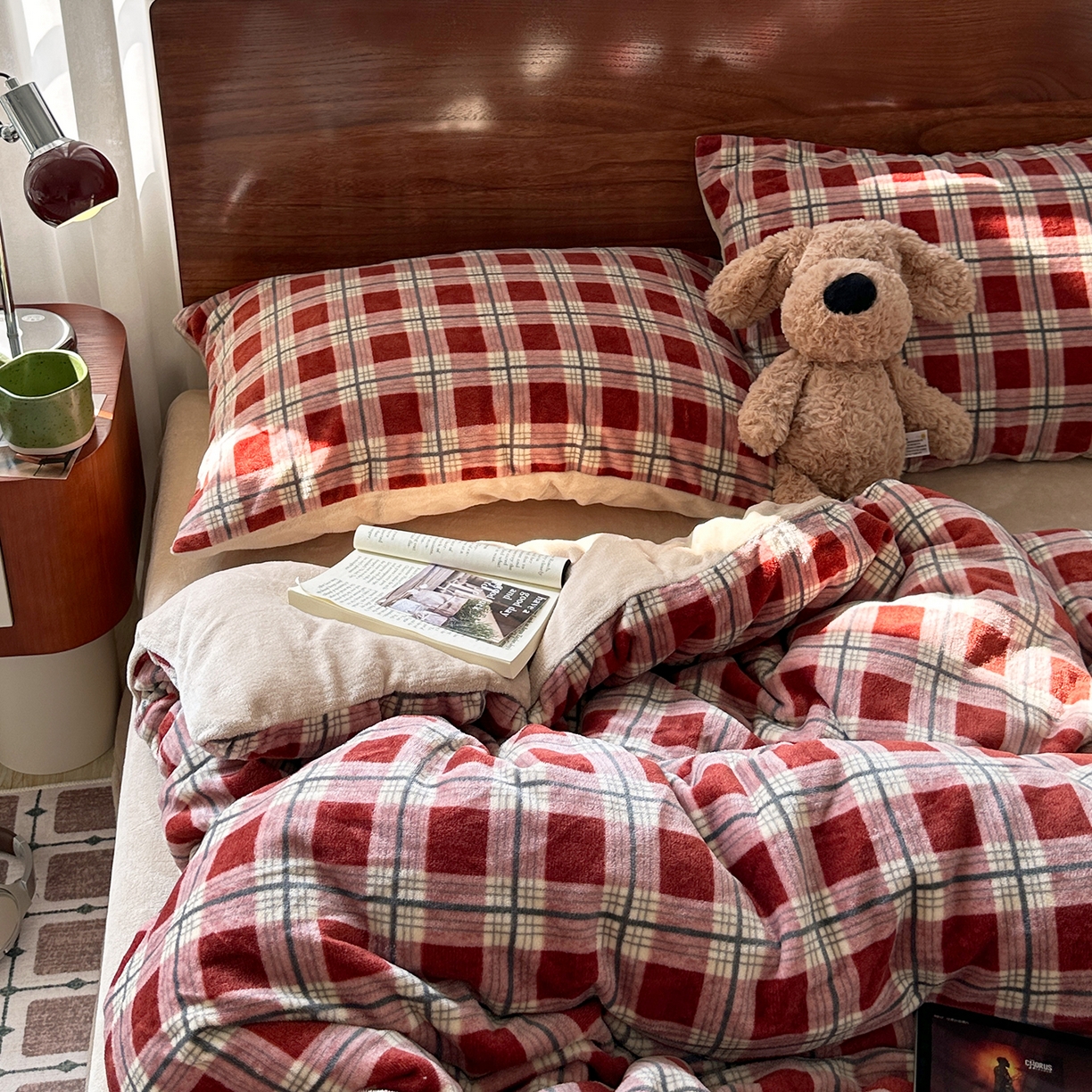 艾咪-Amy ntmy 2025新款中古风复古格牛奶绒四件套 牛仔格红